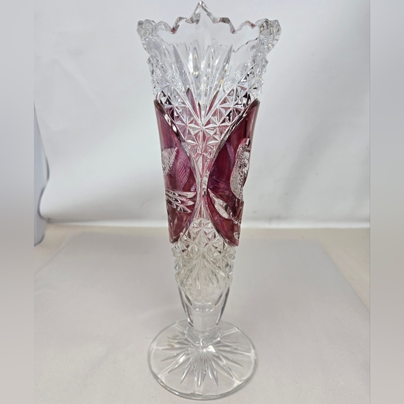 hofbauer byrdes crystal vase 1970's Intricate Bird Patterns Cut Into Glass - Picture 3 of 13